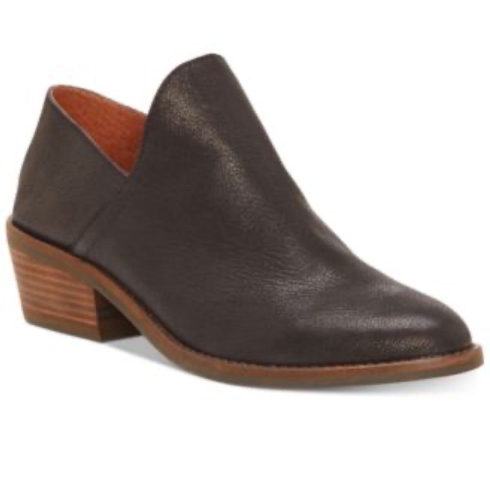 Lucky Brand FAUSST Black Leather Slip On Fold Heel Loafers